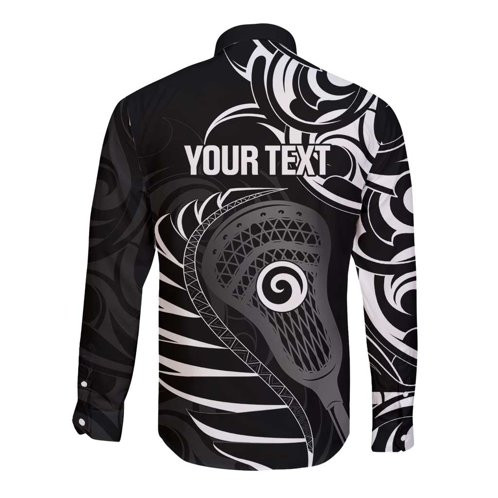 Personalised New Zealand Silver Fern Lacrosse Long Sleeve Button Shirt Aotearoa Maori Pattern