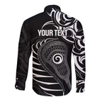 Personalised New Zealand Silver Fern Lacrosse Long Sleeve Button Shirt Aotearoa Maori Pattern