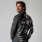 Personalised New Zealand Silver Fern Lacrosse Long Sleeve Polo Shirt Aotearoa Maori Pattern