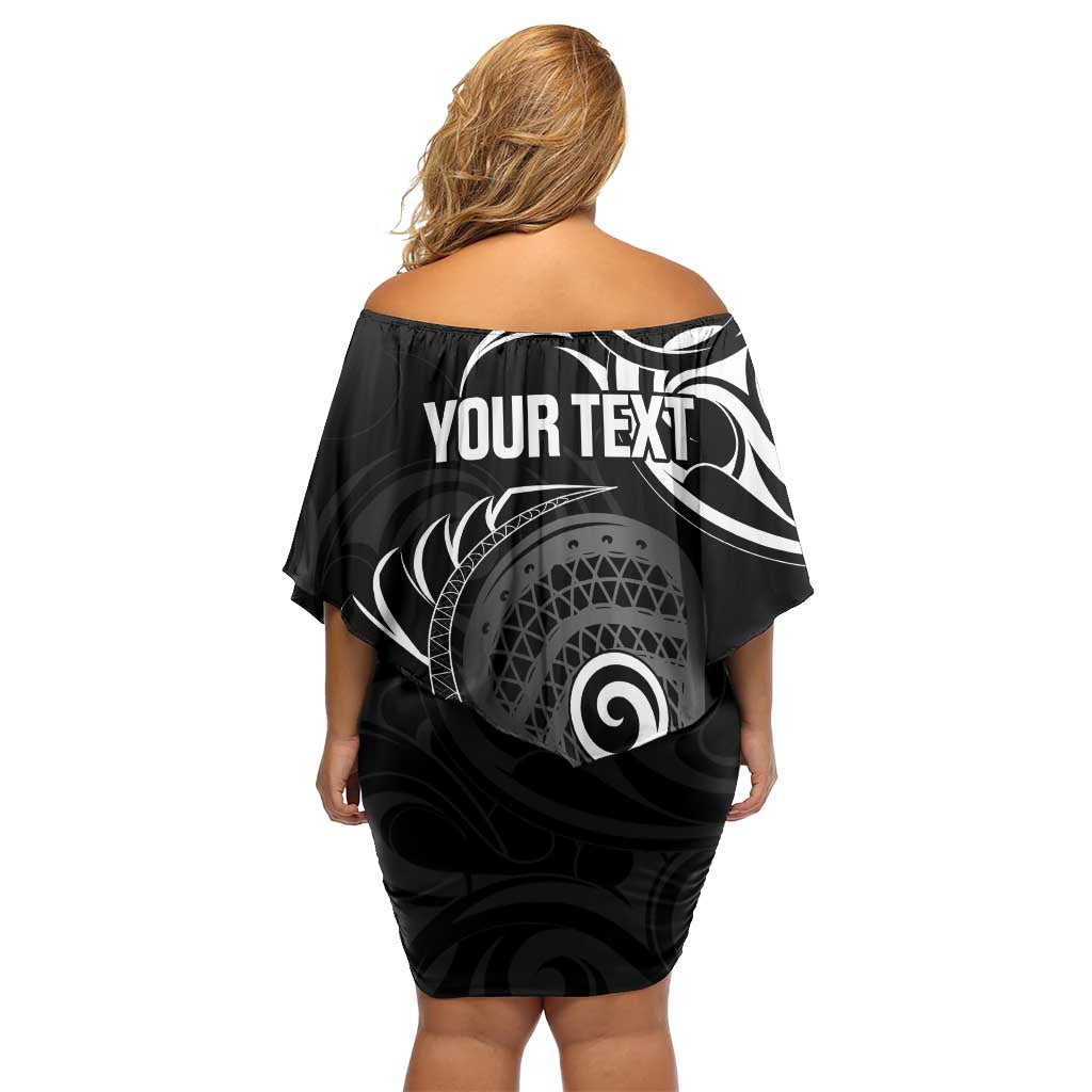 Personalised New Zealand Silver Fern Lacrosse Off Shoulder Short Dress Aotearoa Maori Pattern