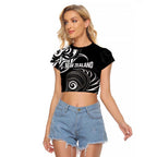 Personalised New Zealand Silver Fern Lacrosse Raglan Cropped T Shirt Aotearoa Maori Pattern