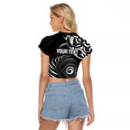 Personalised New Zealand Silver Fern Lacrosse Raglan Cropped T Shirt Aotearoa Maori Pattern