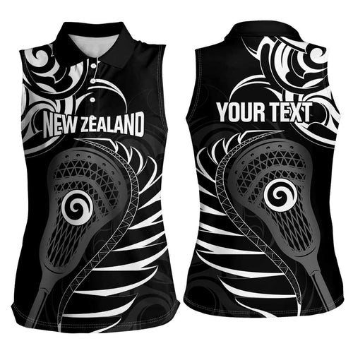 Personalised New Zealand Silver Fern Lacrosse Women Sleeveless Polo Shirt Aotearoa Maori Pattern