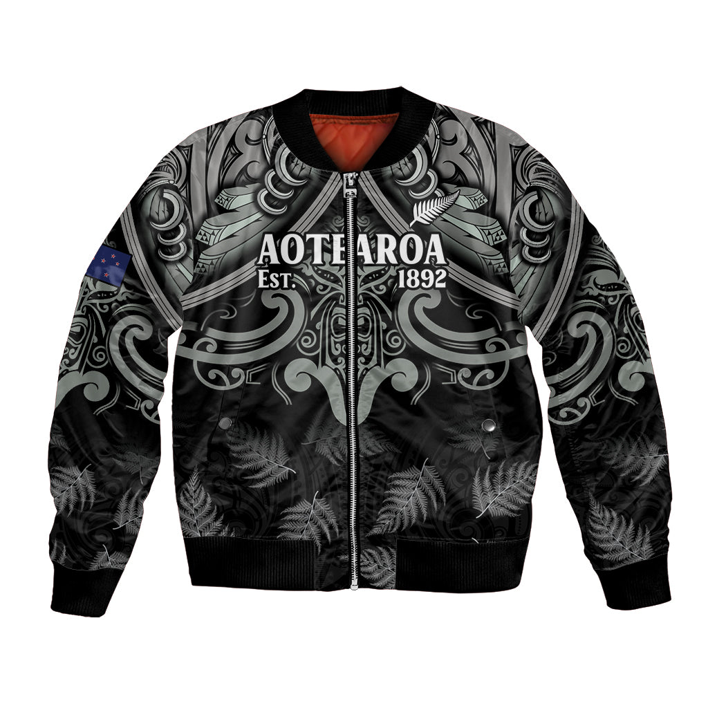 Custom New Zealand Silver Fern Rugby Bomber Jacket All Black Since 1892 Aotearoa Moko Maori