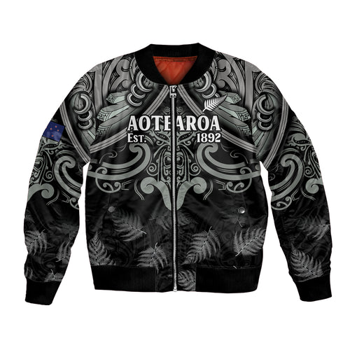 Custom New Zealand Silver Fern Rugby Bomber Jacket All Black Since 1892 Aotearoa Moko Maori
