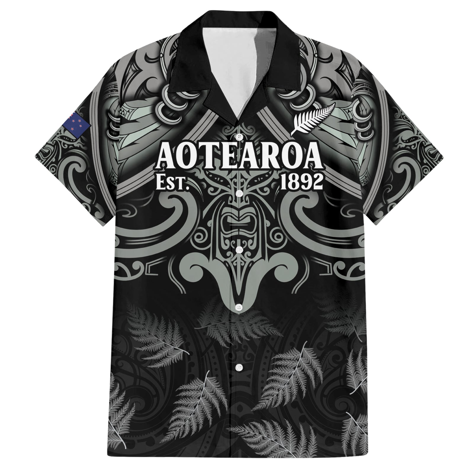 Custom New Zealand Silver Fern Rugby Hawaiian Shirt All Black Since 1892 Aotearoa Moko Maori