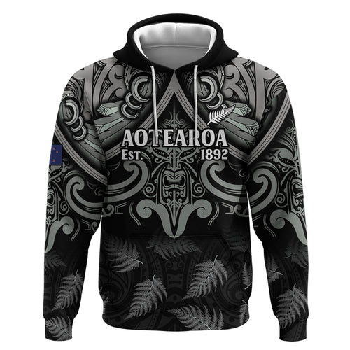 Custom New Zealand Silver Fern Rugby Hoodie All Black Since 1892 Aotearoa Moko Maori