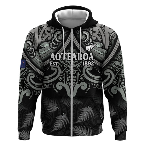 Custom New Zealand Silver Fern Rugby Hoodie All Black Since 1892 Aotearoa Moko Maori