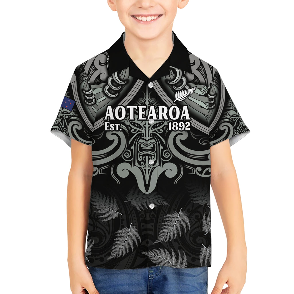 Custom New Zealand Silver Fern Rugby Kid Hawaiian Shirt All Black Since 1892 Aotearoa Moko Maori