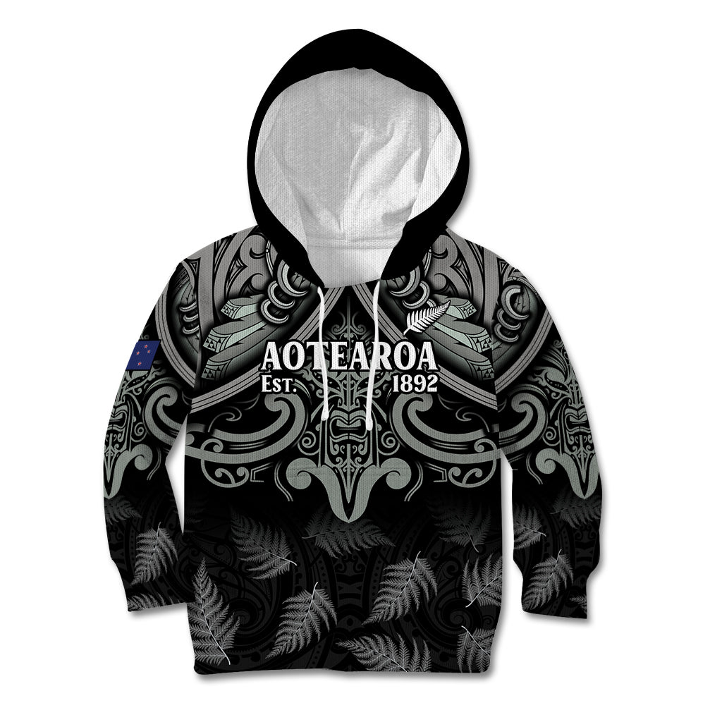 Custom New Zealand Silver Fern Rugby Kid Hoodie All Black Since 1892 Aotearoa Moko Maori