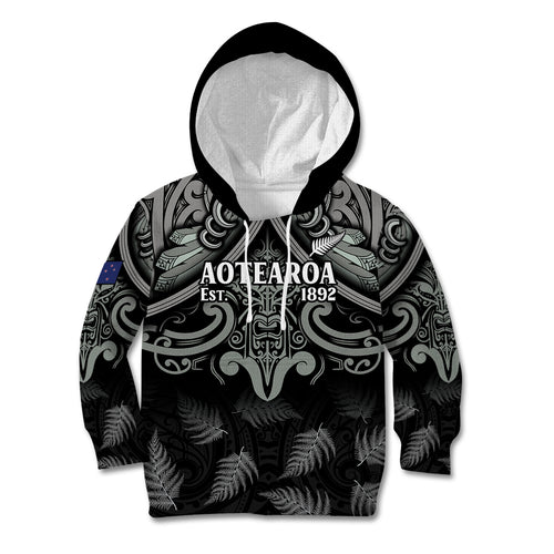 Custom New Zealand Silver Fern Rugby Kid Hoodie All Black Since 1892 Aotearoa Moko Maori