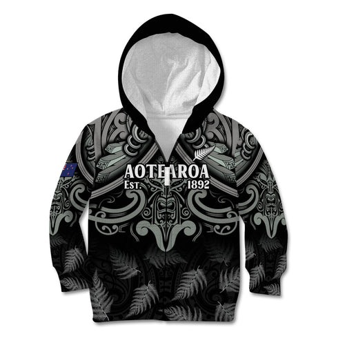 Custom New Zealand Silver Fern Rugby Kid Hoodie All Black Since 1892 Aotearoa Moko Maori