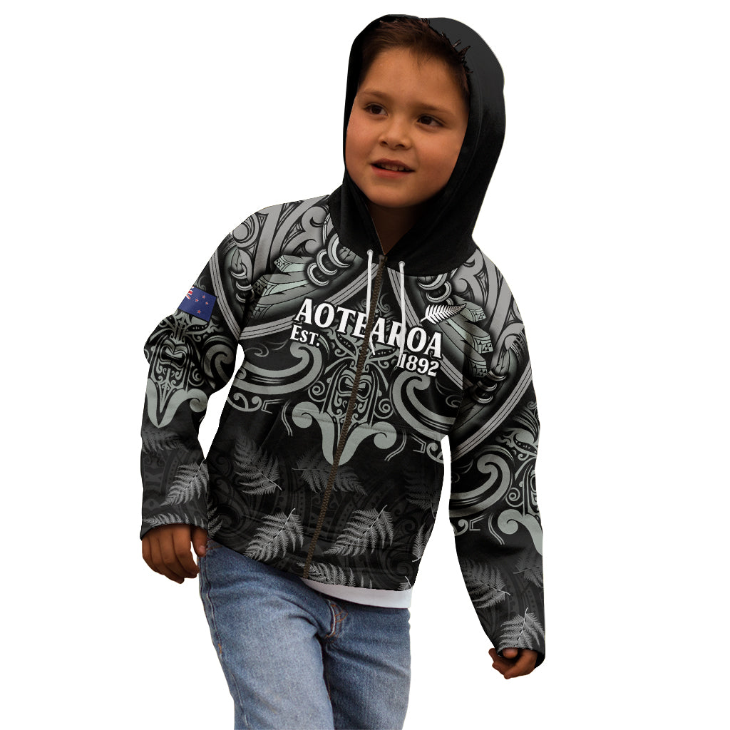 Custom New Zealand Silver Fern Rugby Kid Hoodie All Black Since 1892 Aotearoa Moko Maori