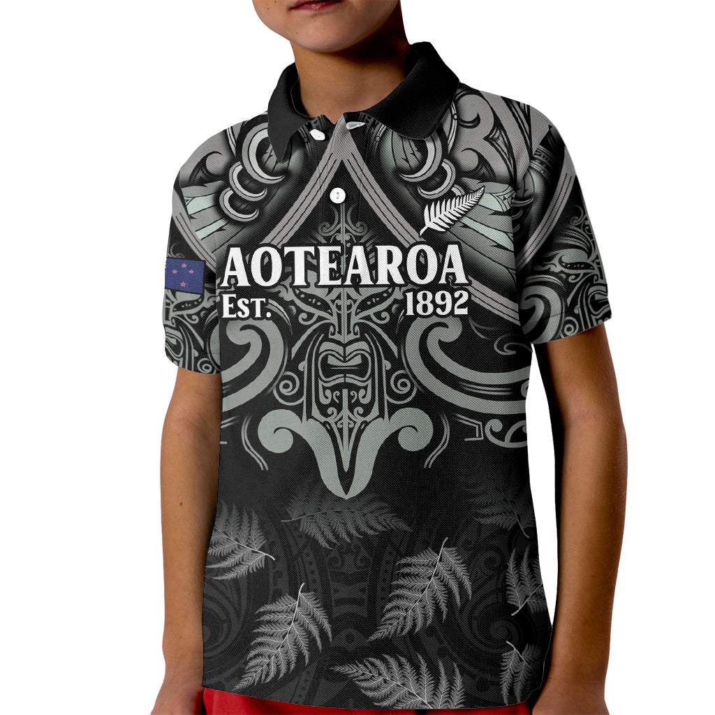 Custom New Zealand Silver Fern Rugby Kid Polo Shirt All Black Since 1892 Aotearoa Moko Maori