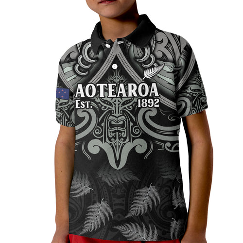 Custom New Zealand Silver Fern Rugby Kid Polo Shirt All Black Since 1892 Aotearoa Moko Maori