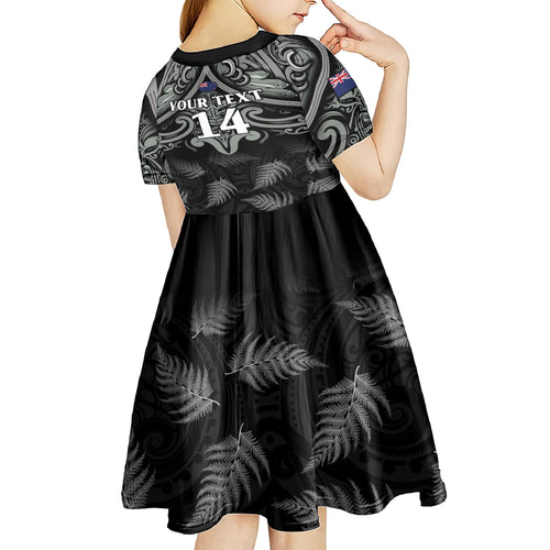 Custom New Zealand Silver Fern Rugby Kid Short Sleeve Dress All Black Since 1892 Aotearoa Moko Maori