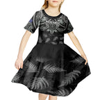 Custom New Zealand Silver Fern Rugby Kid Short Sleeve Dress All Black Since 1892 Aotearoa Moko Maori