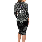 Custom New Zealand Silver Fern Rugby Long Sleeve Bodycon Dress All Black Since 1892 Aotearoa Moko Maori