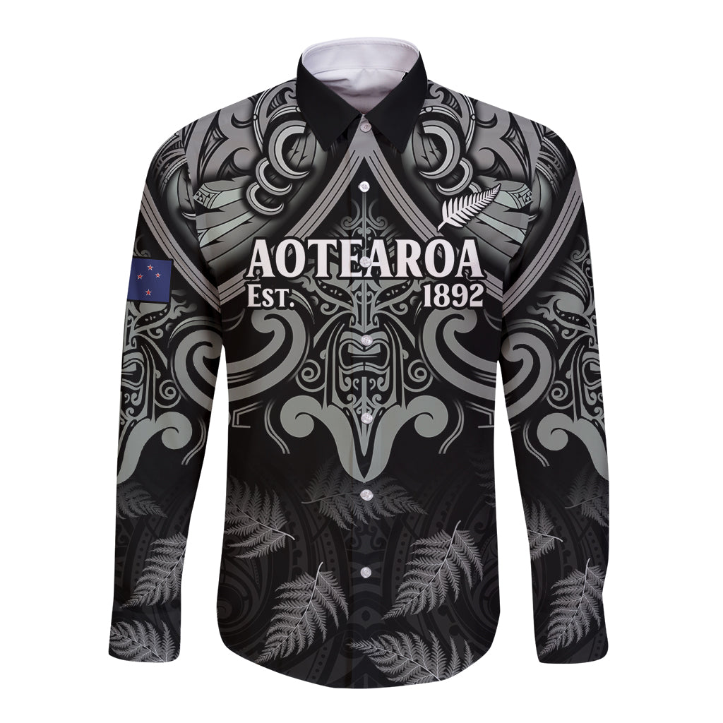 Custom New Zealand Silver Fern Rugby Long Sleeve Button Shirt All Black Since 1892 Aotearoa Moko Maori