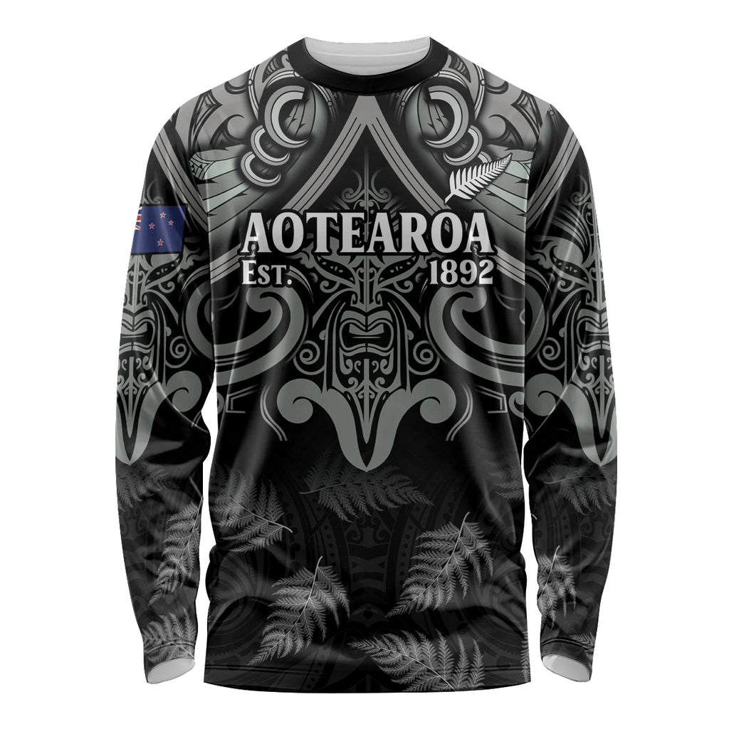 Custom New Zealand Silver Fern Rugby Long Sleeve Shirt All Black Since 1892 Aotearoa Moko Maori