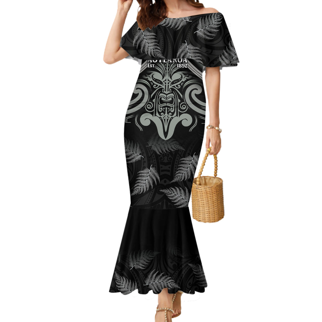 Custom New Zealand Silver Fern Rugby Mermaid Dress All Black Since 1892 Aotearoa Moko Maori