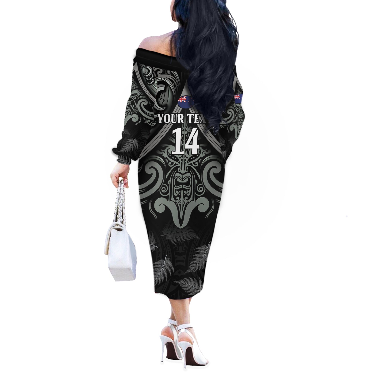 Custom New Zealand Silver Fern Rugby Off The Shoulder Long Sleeve Dress All Black Since 1892 Aotearoa Moko Maori