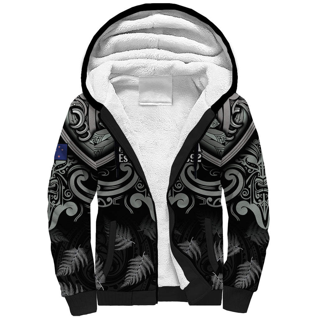 Custom New Zealand Silver Fern Rugby Sherpa Hoodie All Black Since 1892 Aotearoa Moko Maori