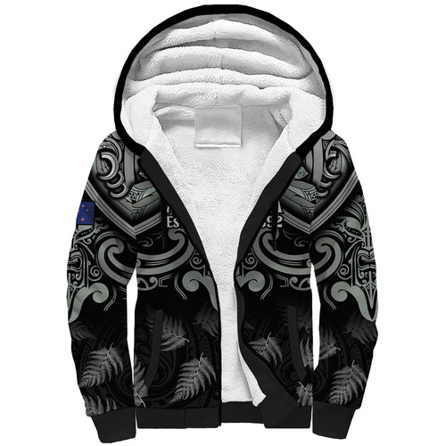 Custom New Zealand Silver Fern Rugby Sherpa Hoodie All Black Since 1892 Aotearoa Moko Maori