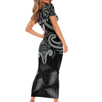 Custom New Zealand Silver Fern Rugby Short Sleeve Bodycon Dress All Black Since 1892 Aotearoa Moko Maori
