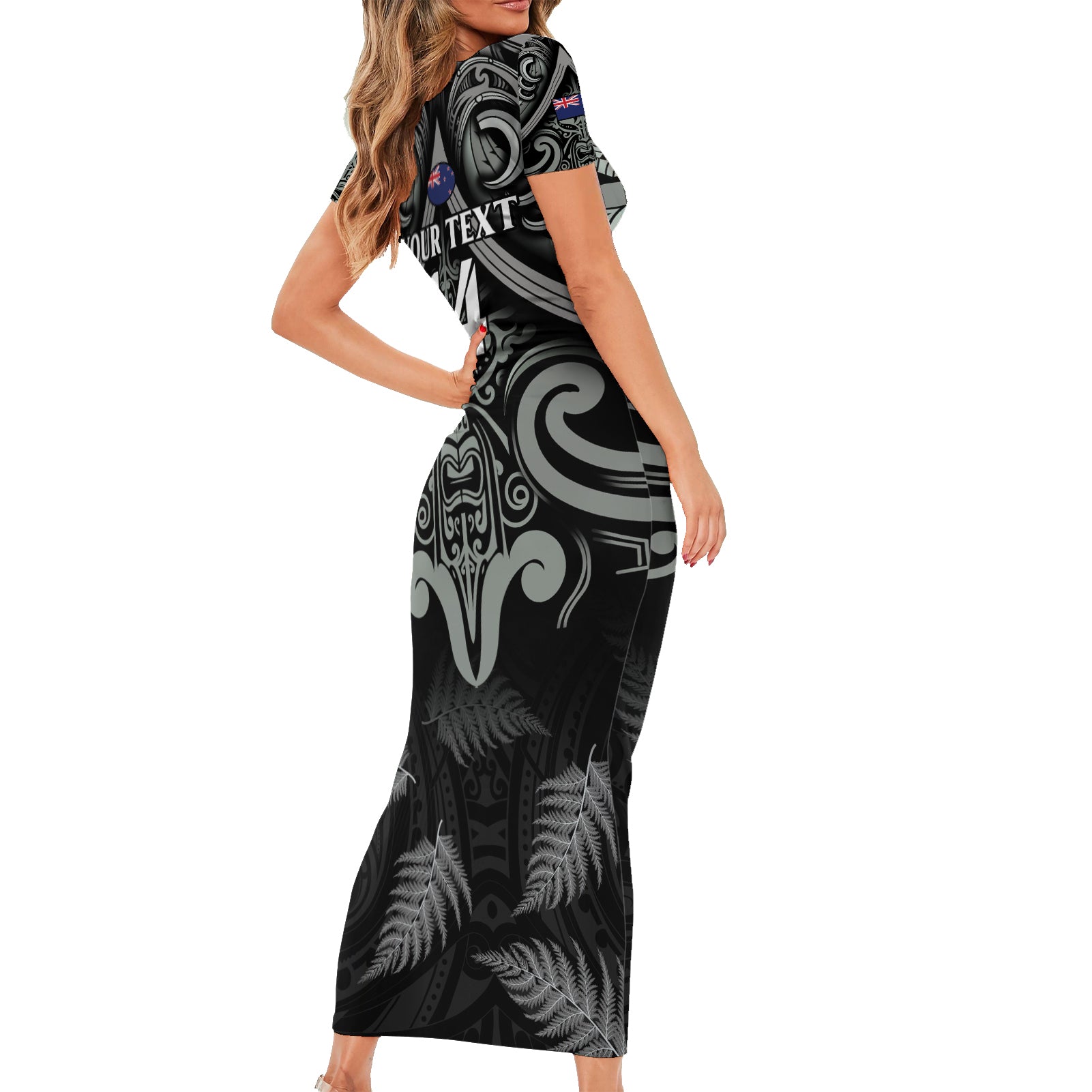 Custom New Zealand Silver Fern Rugby Short Sleeve Bodycon Dress All Black Since 1892 Aotearoa Moko Maori