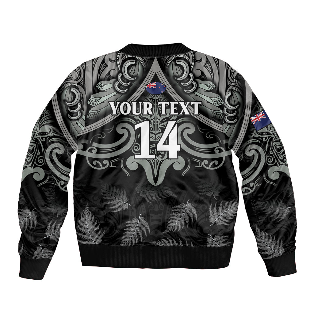 Custom New Zealand Silver Fern Rugby Sleeve Zip Bomber Jacket All Black Since 1892 Aotearoa Moko Maori