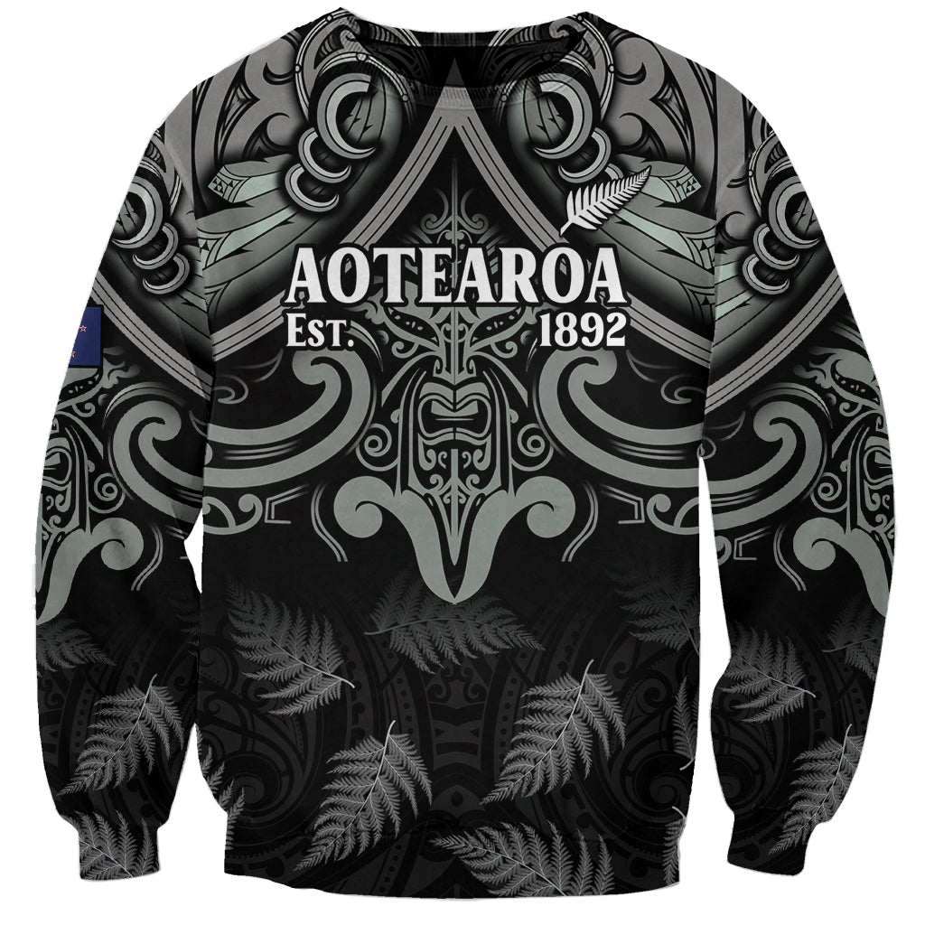 Custom New Zealand Silver Fern Rugby Sweatshirt All Black Since 1892 Aotearoa Moko Maori