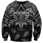 Custom New Zealand Silver Fern Rugby Sweatshirt All Black Since 1892 Aotearoa Moko Maori