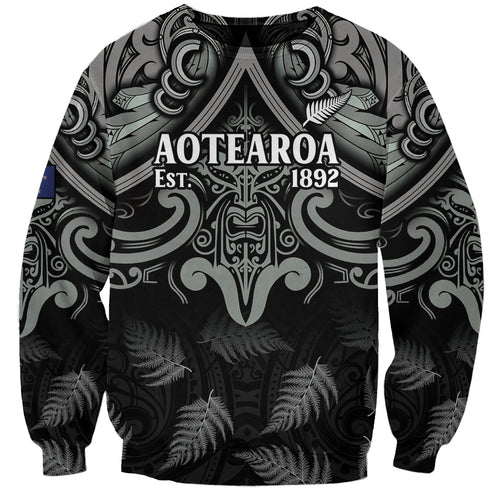 Custom New Zealand Silver Fern Rugby Sweatshirt All Black Since 1892 Aotearoa Moko Maori