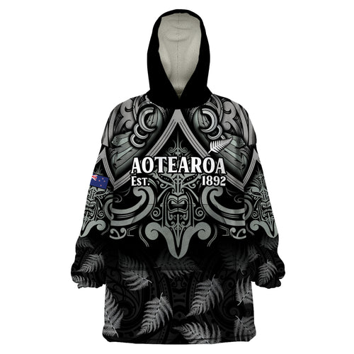 Custom New Zealand Silver Fern Rugby Wearable Blanket Hoodie All Black Since 1892 Aotearoa Moko Maori