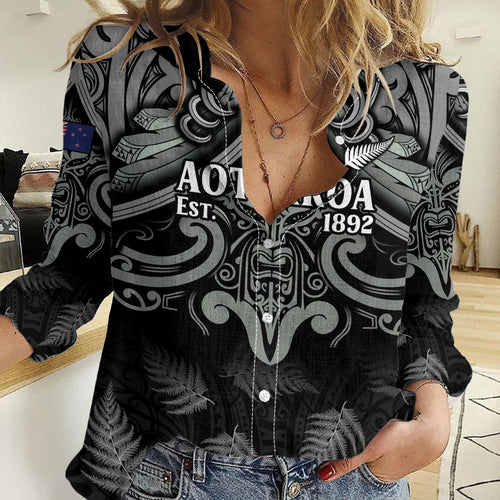 Custom New Zealand Silver Fern Rugby Women Casual Shirt All Black Since 1892 Aotearoa Moko Maori