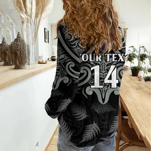 Custom New Zealand Silver Fern Rugby Women Casual Shirt All Black Since 1892 Aotearoa Moko Maori
