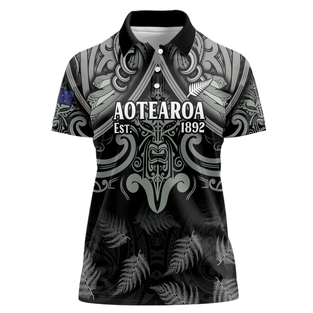 Custom New Zealand Silver Fern Rugby Women Polo Shirt All Black Since 1892 Aotearoa Moko Maori