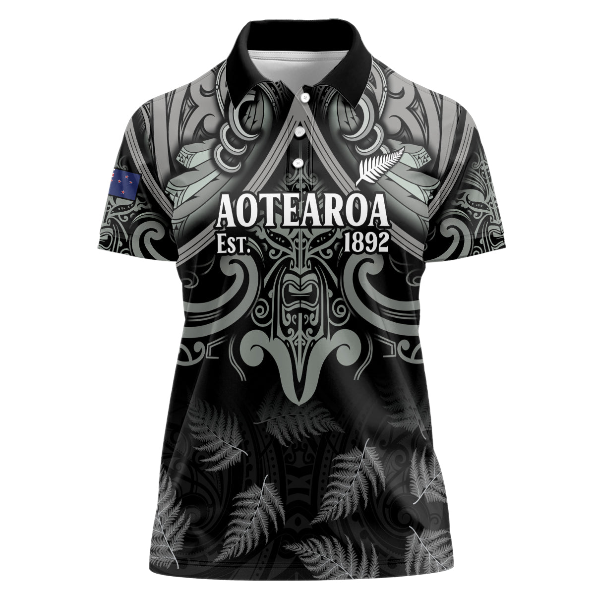 Custom New Zealand Silver Fern Rugby Women Polo Shirt All Black Since 1892 Aotearoa Moko Maori