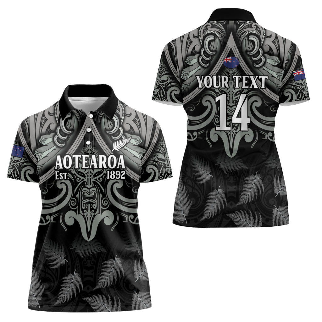 Custom New Zealand Silver Fern Rugby Women Polo Shirt All Black Since 1892 Aotearoa Moko Maori
