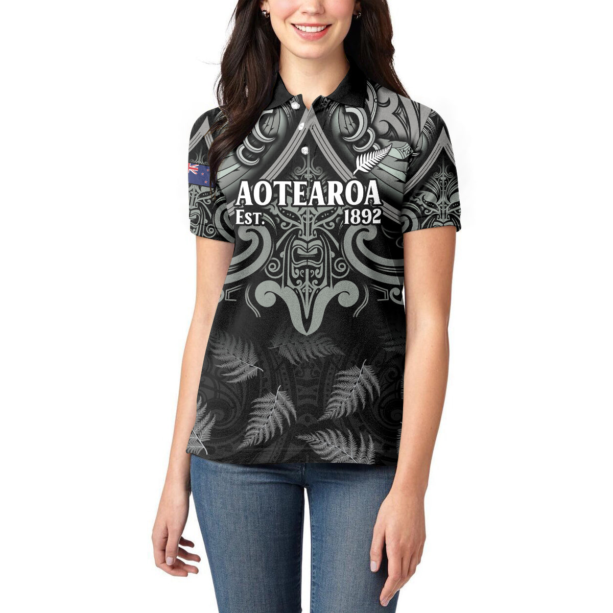 Custom New Zealand Silver Fern Rugby Women Polo Shirt All Black Since 1892 Aotearoa Moko Maori