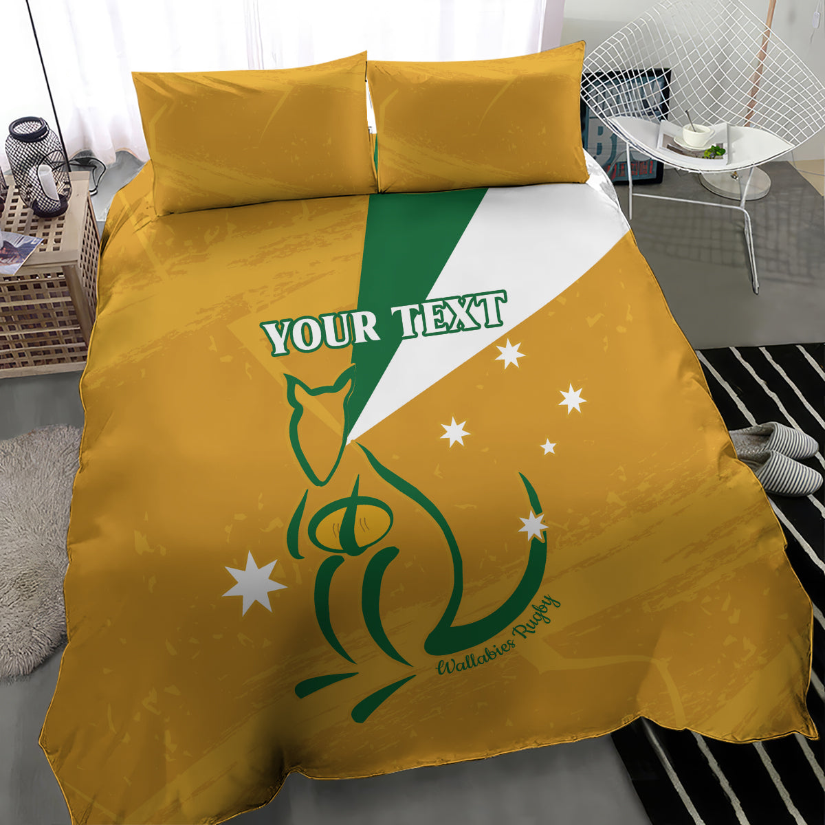 Custom Australia Rugby Bedding Set 2024 Wallabies Grunge Style