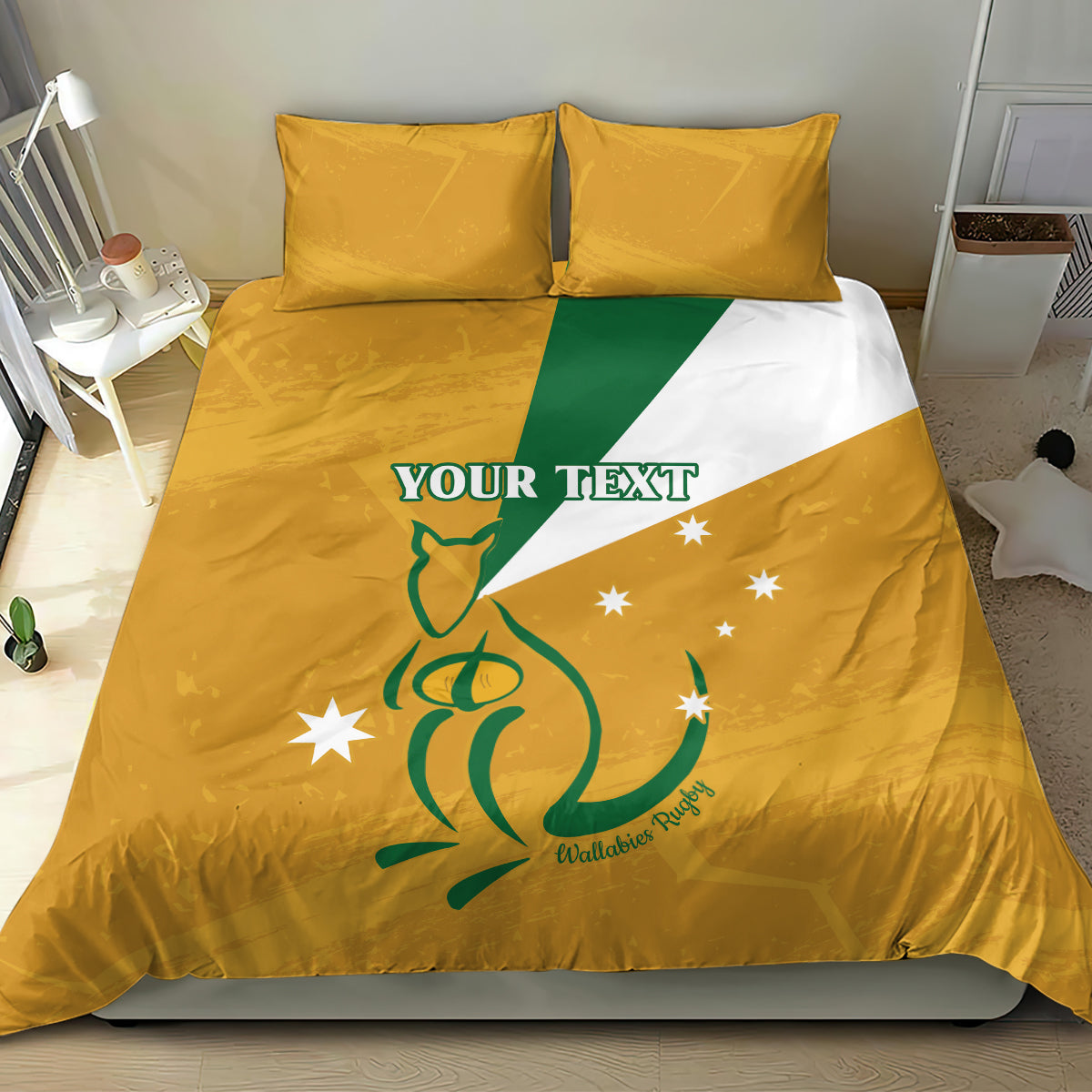 Custom Australia Rugby Bedding Set 2024 Wallabies Grunge Style