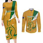 Custom Australia Rugby Couples Matching Long Sleeve Bodycon Dress and Long Sleeve Button Shirt 2024 Wallabies Grunge Style
