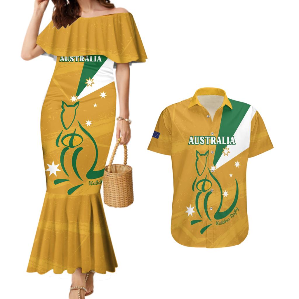 Custom Australia Rugby Couples Matching Mermaid Dress and Hawaiian Shirt 2024 Wallabies Grunge Style