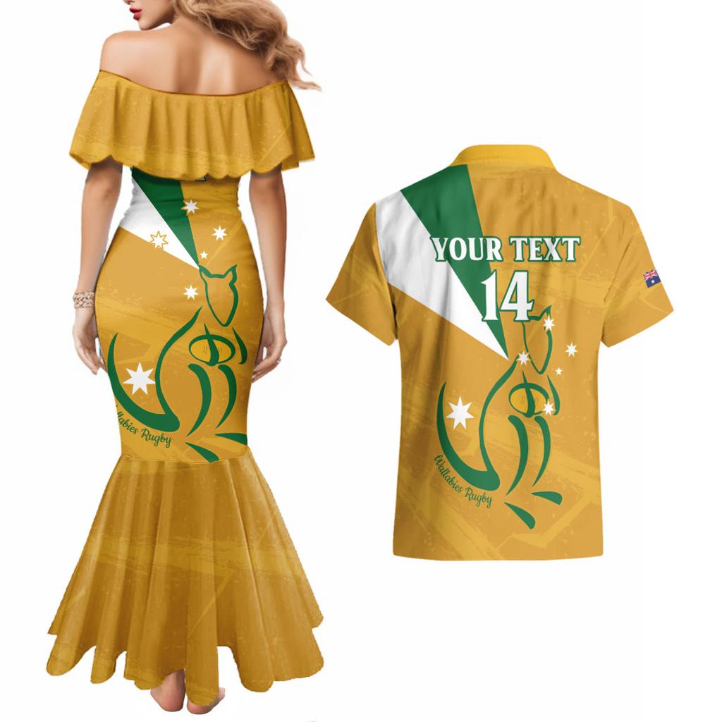 Custom Australia Rugby Couples Matching Mermaid Dress and Hawaiian Shirt 2024 Wallabies Grunge Style
