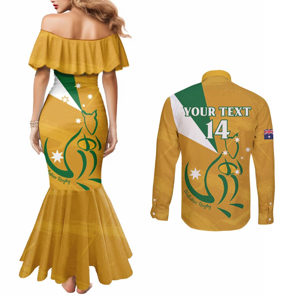 Custom Australia Rugby Couples Matching Mermaid Dress and Long Sleeve Button Shirt 2024 Wallabies Grunge Style