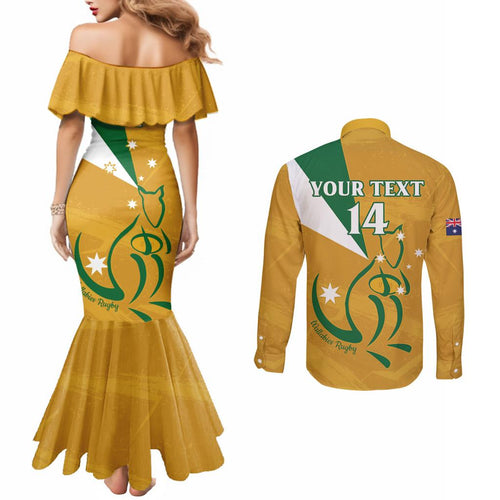 Custom Australia Rugby Couples Matching Mermaid Dress and Long Sleeve Button Shirt 2024 Wallabies Grunge Style