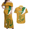Custom Australia Rugby Couples Matching Off Shoulder Maxi Dress and Hawaiian Shirt 2024 Wallabies Grunge Style
