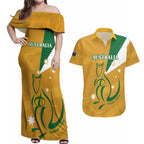 Custom Australia Rugby Couples Matching Off Shoulder Maxi Dress and Hawaiian Shirt 2024 Wallabies Grunge Style